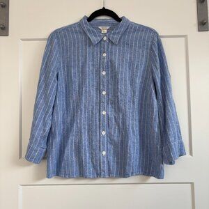 Christopher & Banks Blue Striped Linen Button Down Shirt, XL